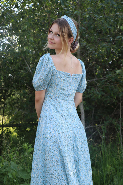 floral midi blue dress