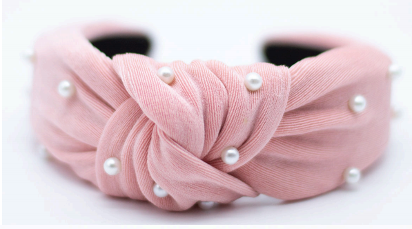 pale pink headband with pearls